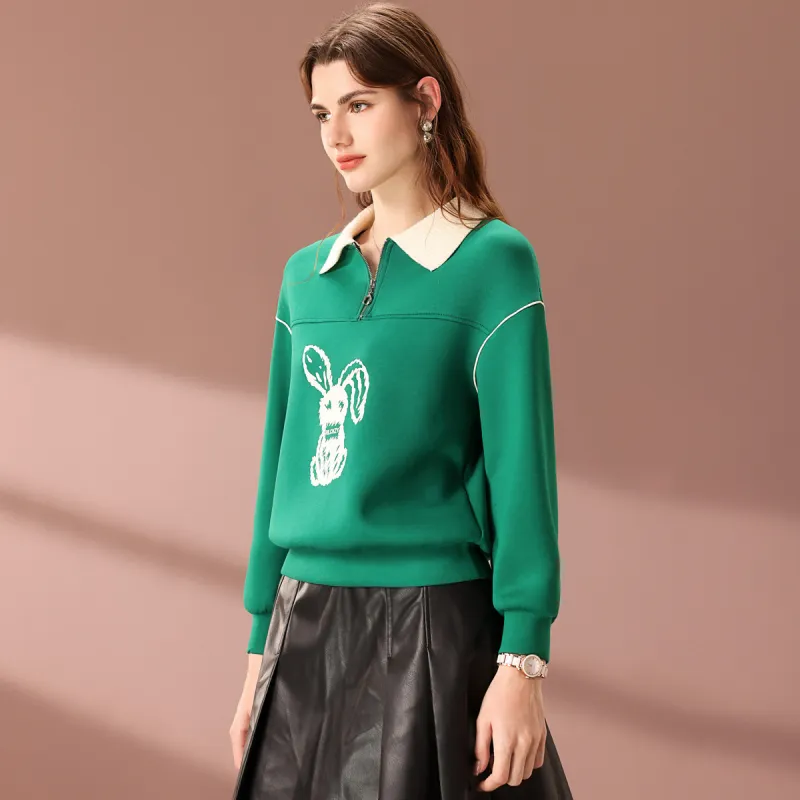 FENHONGMALI Sweatshirt Women's Green-2