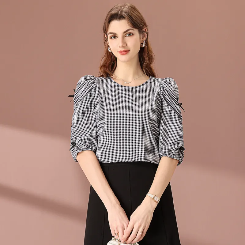 FENHONGMALI Shirt Women's Black White-1