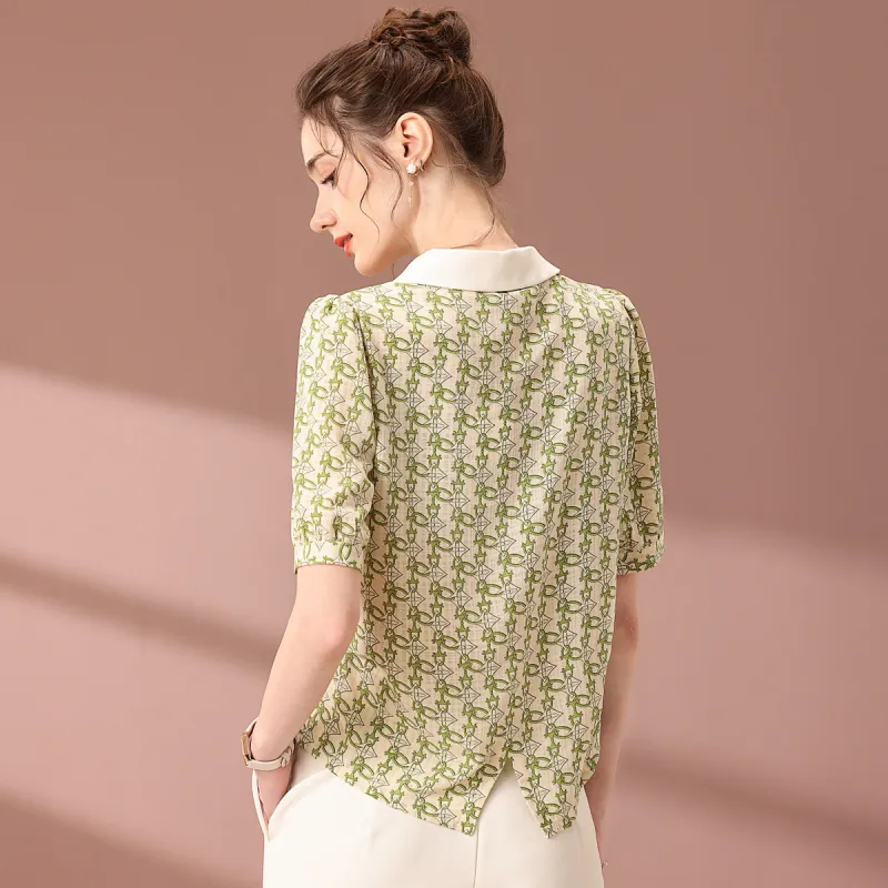 FENHONGMALI Shirt Women's Green Floral-1