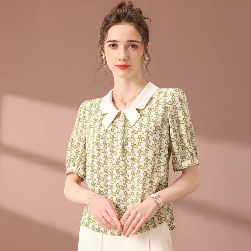 FENHONGMALI Shirt Women's Green Floral-2