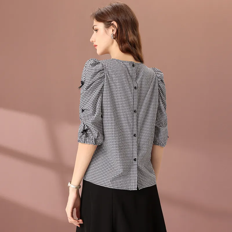 FENHONGMALI Shirt Women's Black White-2