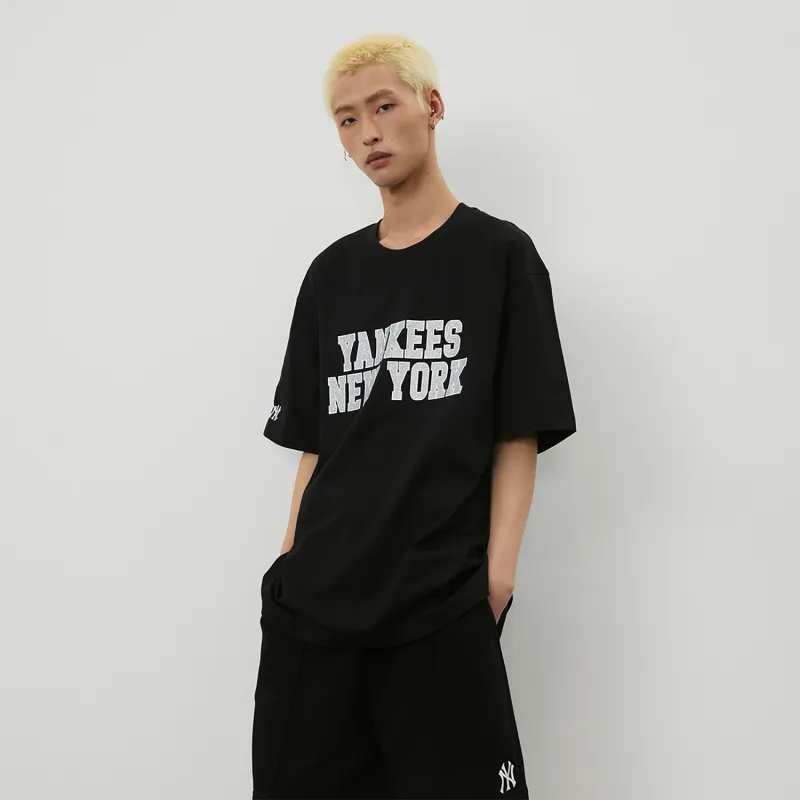 MLB New York Yankees Drop Shoulder Sleeve T Shirt Unisex Black-4