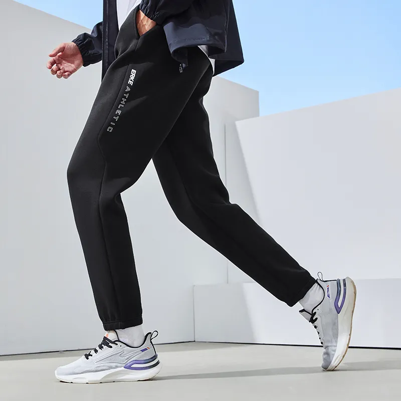 Erke Stand Up Technology Men's Training Collection Knitted Fabric Pants Men's Jet Black-4