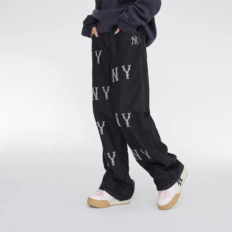 MLB Wide Leg Jeans Pants Women's Black-2