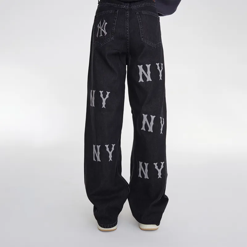 MLB Wide Leg Jeans Pants Women's Black-4