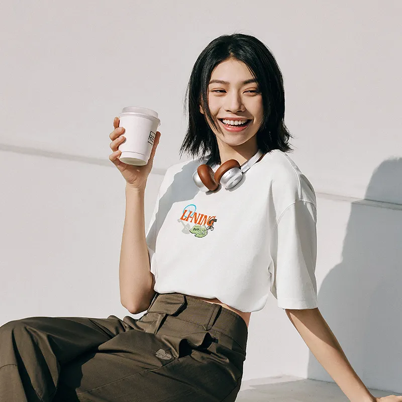 LINING Cool Tea T T Shirts Unisex Ivory-5