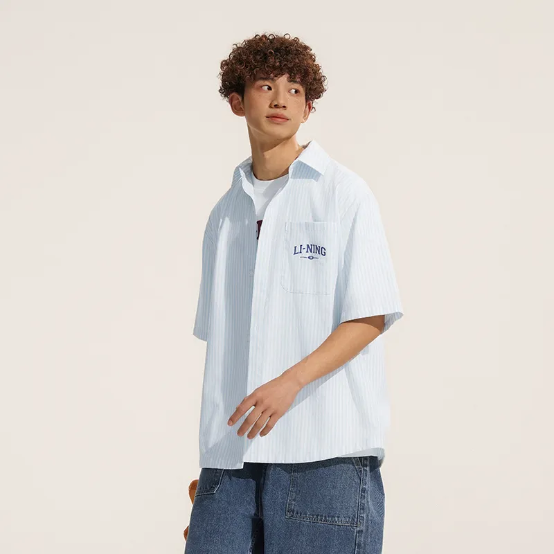 LiNing Sports Fashion Collection Shirt Men's Clear Sky Blue Stripes-3