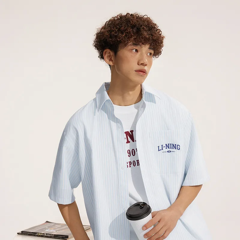 LiNing Sports Fashion Collection Shirt Men's Clear Sky Blue Stripes-2