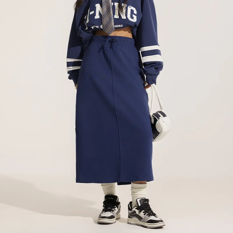 LiNing Weekend Youth Knit Long Skirt Women's Dark Ship Blue-2