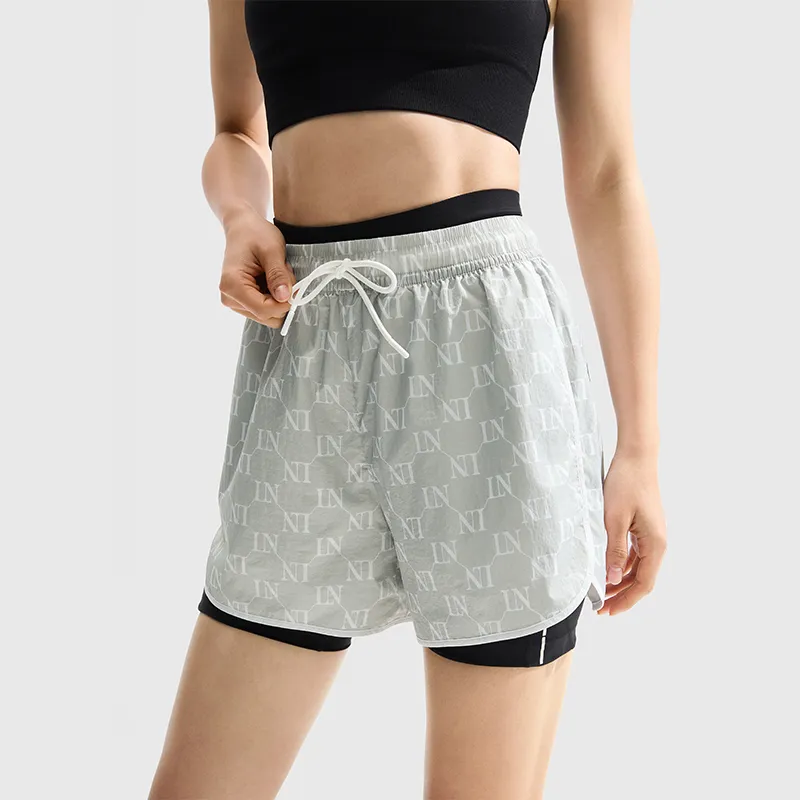 LiNing Fitness Series Sports Shorts Women's Gray All Over Print-2