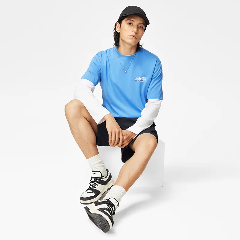 LiNing Sports Life Collection Drop Shoulder Sleeve T-Shirt Men's Iris Blue-3