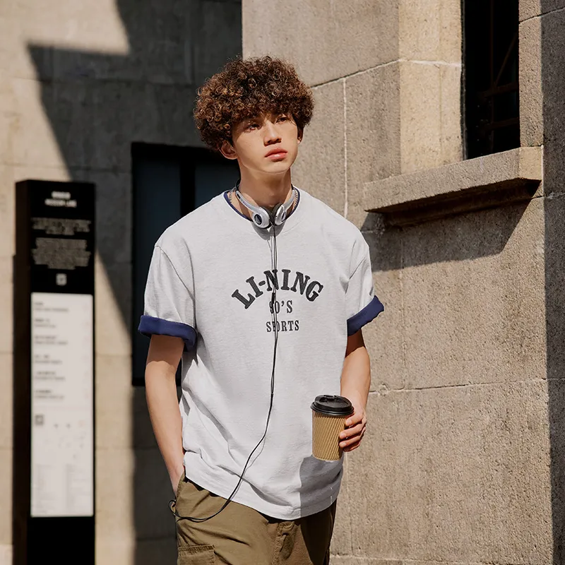 LiNing Weekend Youth T Shirt Unisex Crescent Moon Gray-4
