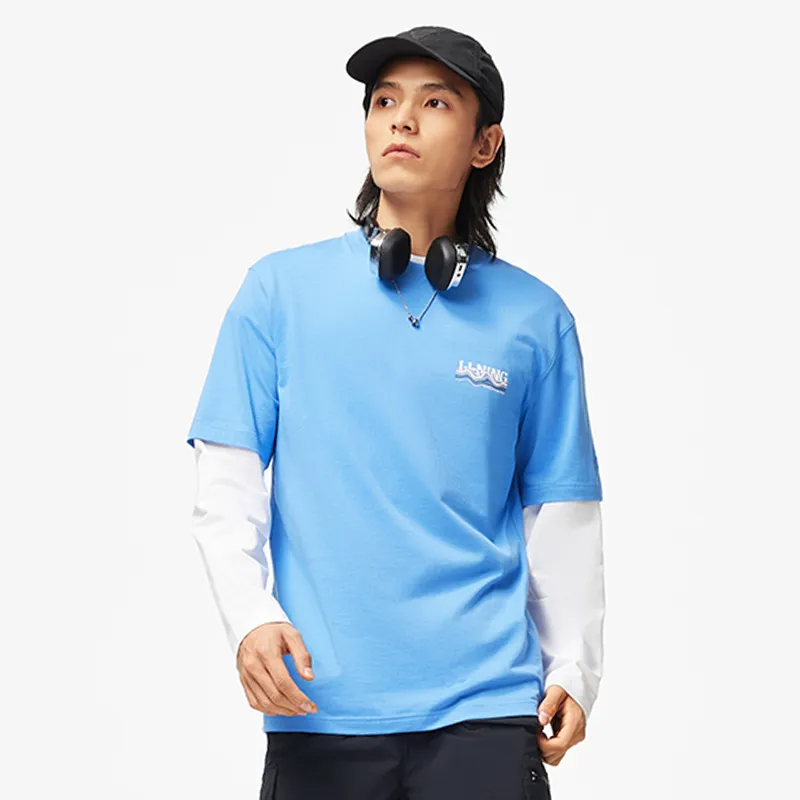 LiNing Sports Life Collection Drop Shoulder Sleeve T-Shirt Men's Iris Blue-2
