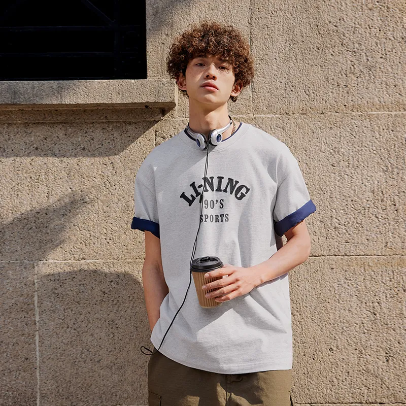 LiNing Weekend Youth T Shirt Unisex Crescent Moon Gray-2
