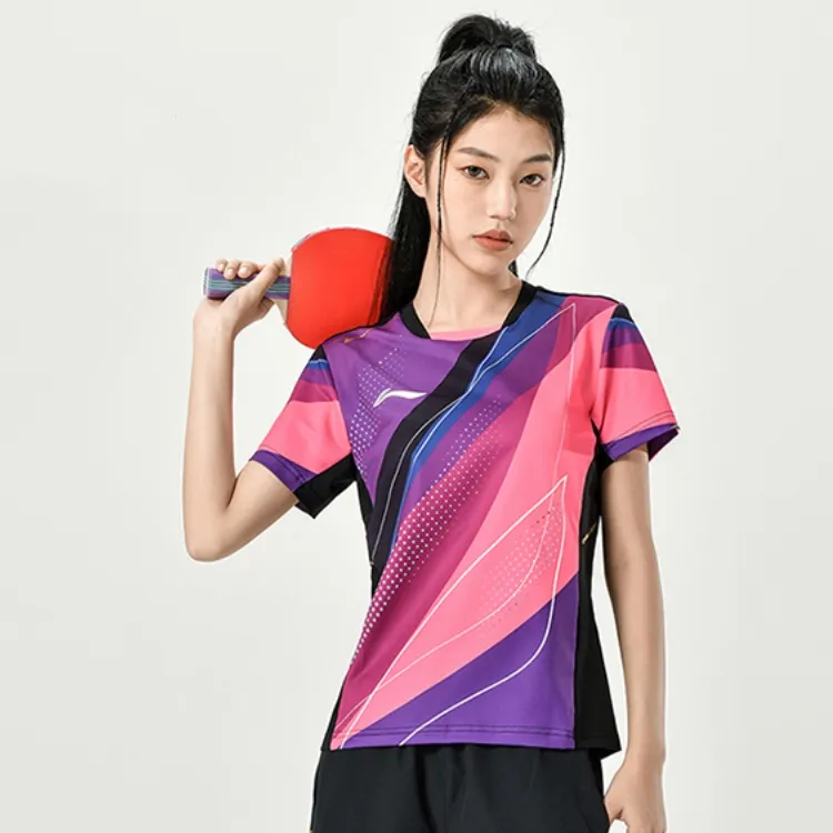 LiNing Table Tennis Series T Shirt Unisex Fluorescent Lotus Pink-3