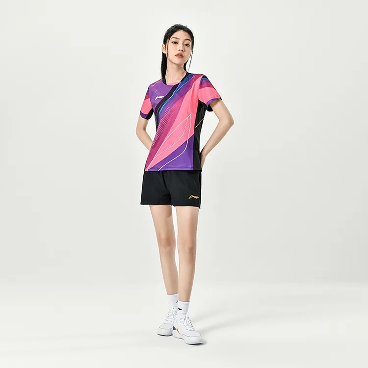 LiNing Table Tennis Series T Shirt Unisex Fluorescent Lotus Pink-4