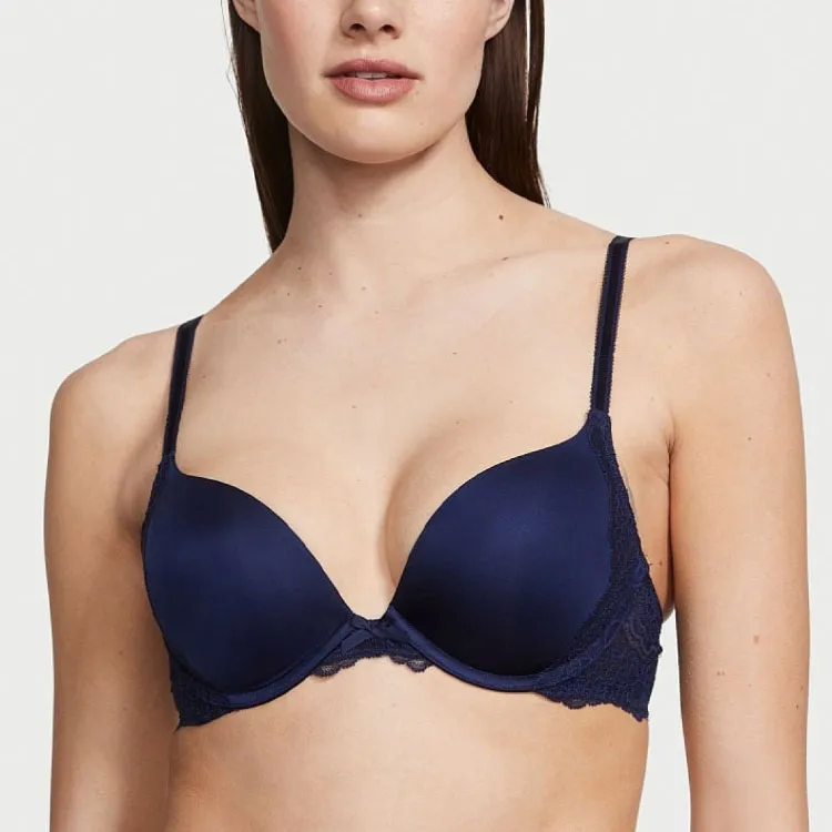 Victoria's Secret DREAM ANGELS Collection 6450 Gathering Style Smooth & Lace Push-Up Bra Bra Women's Marine Blue-1