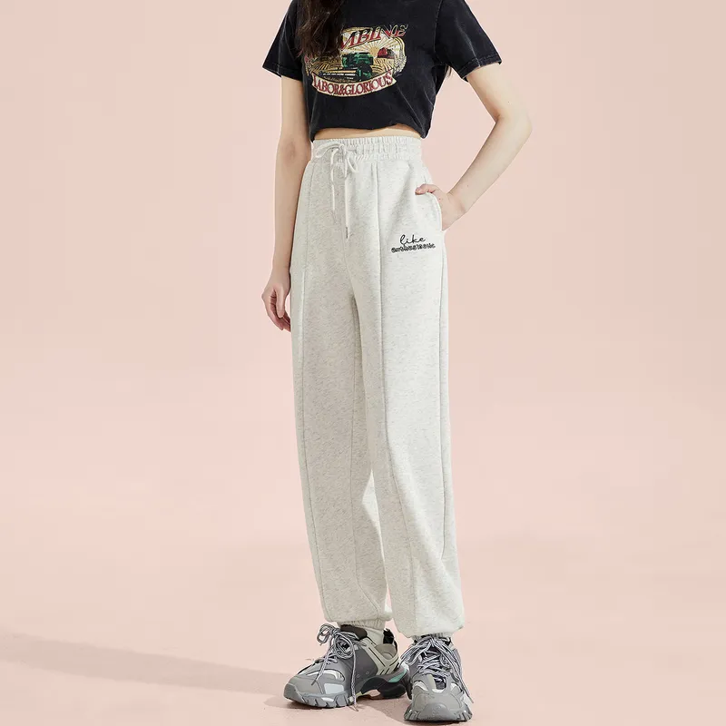 Tonlion Knitted Sports Pants Women's Beige Misty Gray-1