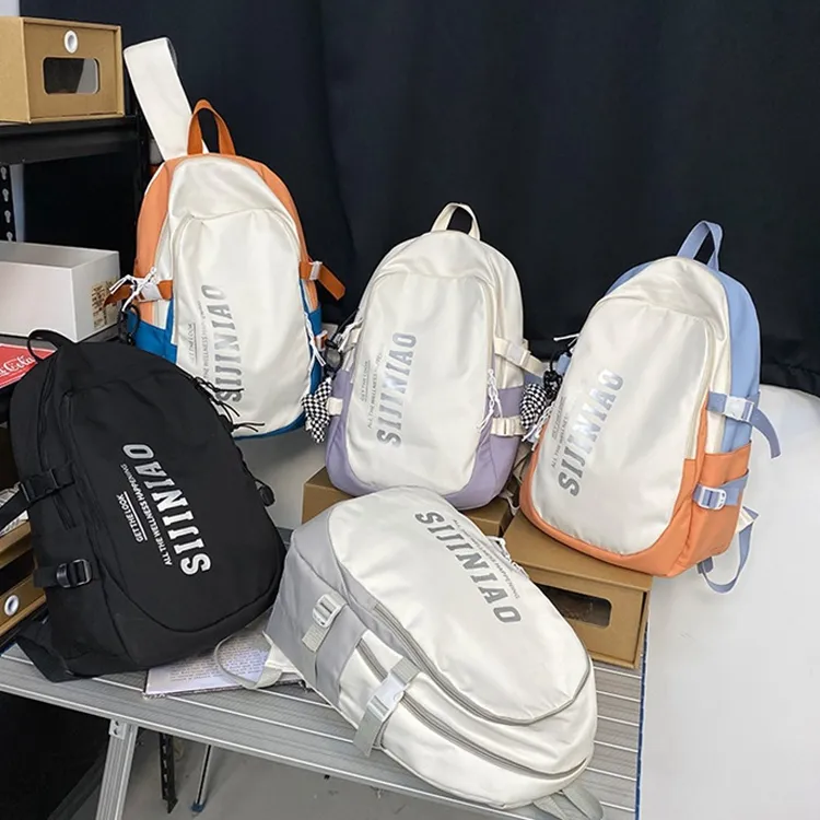 HACIN Nylon Backpack Regular Unisex Light Gray/Black & Orange/White & Blue/White & Purple-3