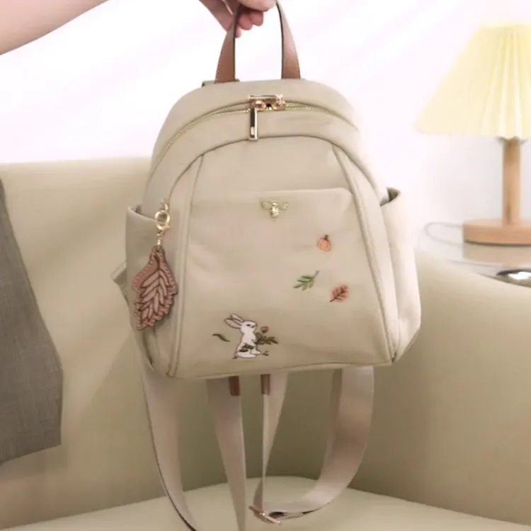 LEFF Fabric Backpack Travel Bag Backpack Small Size Women's Tranquil Blue Milk Tea Apricot-4