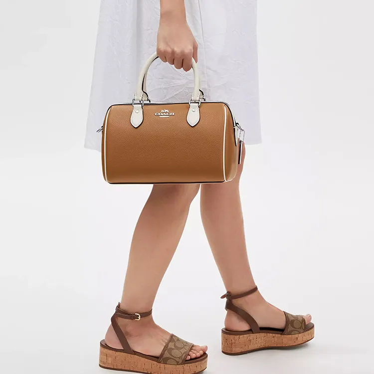 COACH Rowan Litchi Grain Leather Crossbody One Shoulder Handbags Medium Size Women's Brown-4