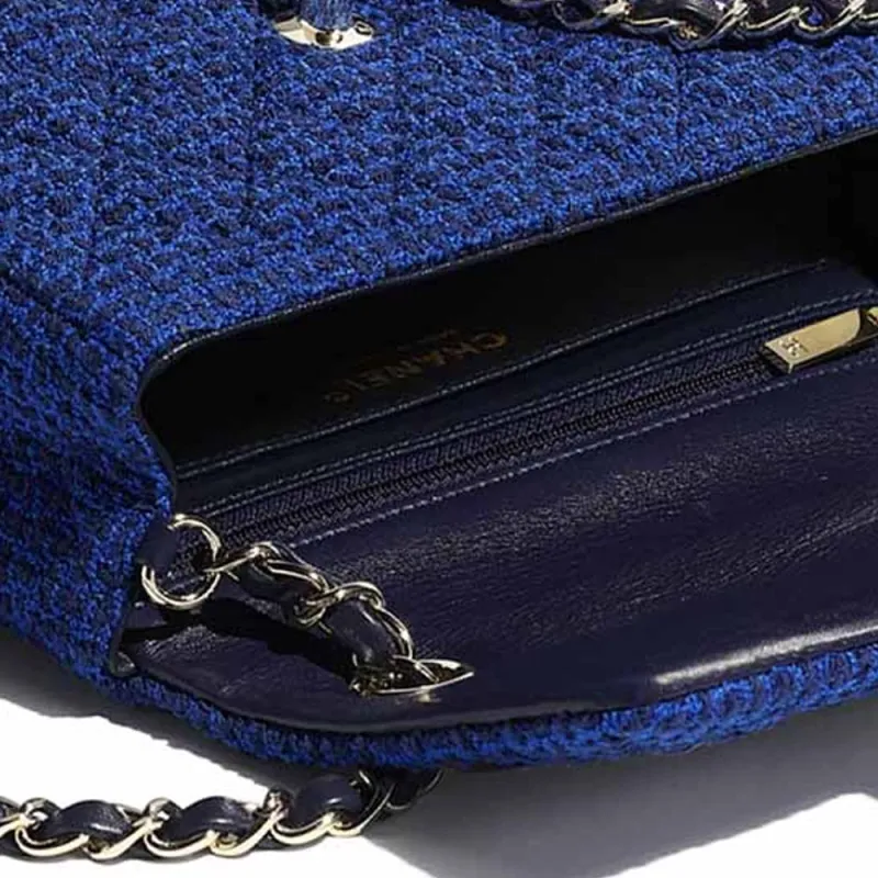 CHANEL Classic Flap CF Twill Soft Nappa & Metal Shoulder Bag, Crossbody Bag Women's Dark Blue-4
