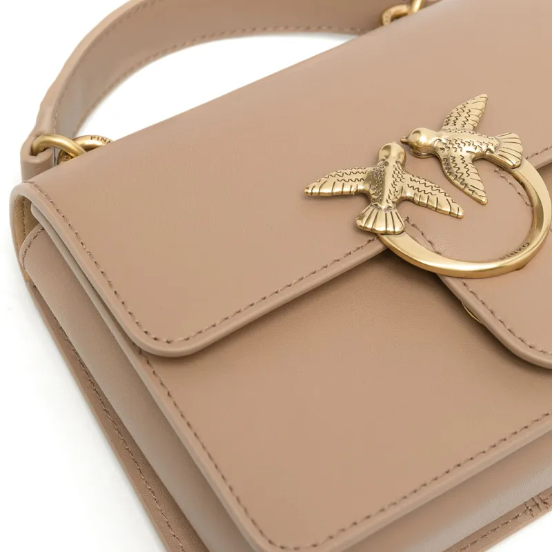 PINKO Calfskin Swift Bag Handbag Shoulder Bag Crossbody Bag Small Size Women's Light Brown-3