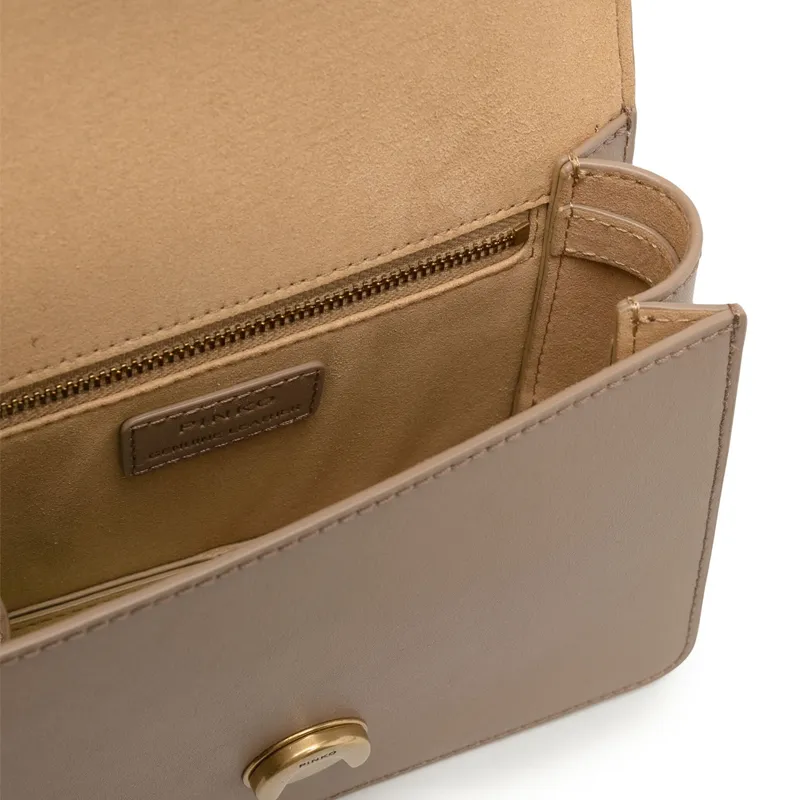 PINKO Calfskin Swift Bag Handbag Shoulder Bag Crossbody Bag Small Size Women's Light Brown-2
