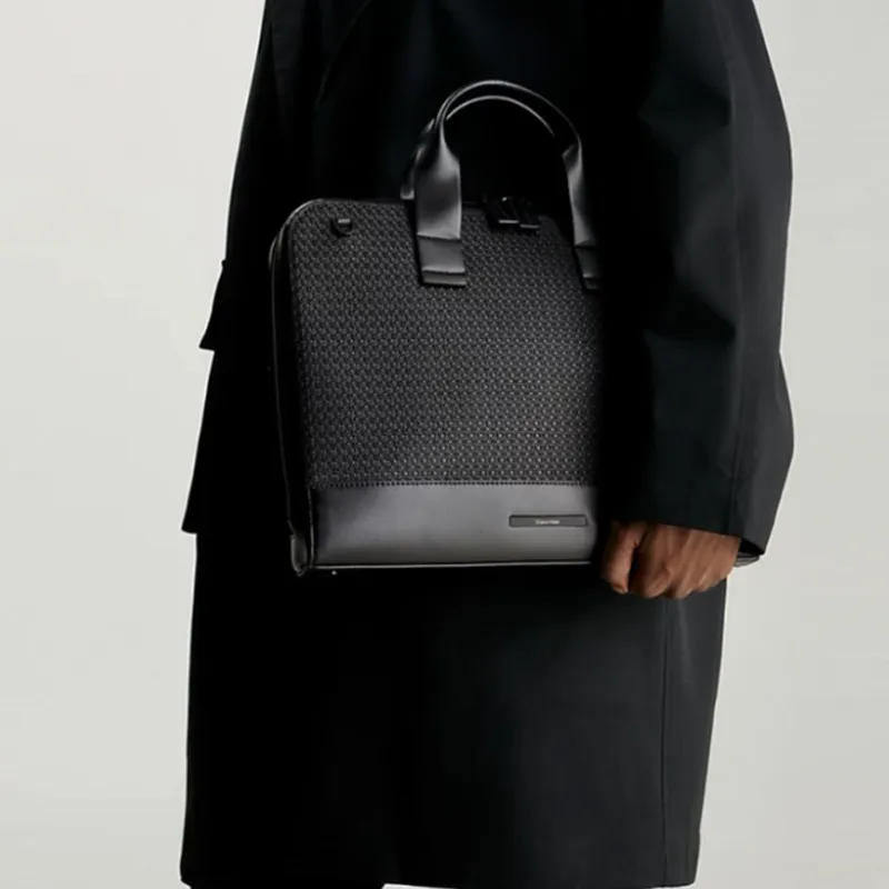 CALVIN KLEIN Artificial Leather Portable One Shoulder Crossbody Laptop Bag Men's Black-3
