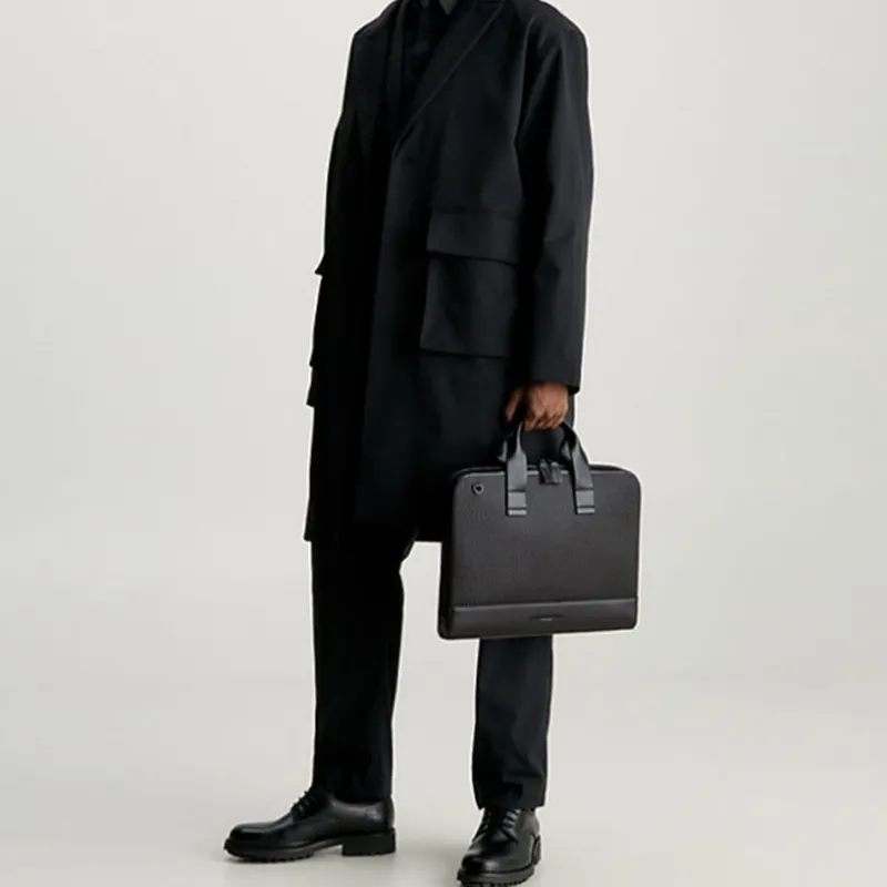 CALVIN KLEIN Artificial Leather Portable One Shoulder Crossbody Laptop Bag Men's Black-4