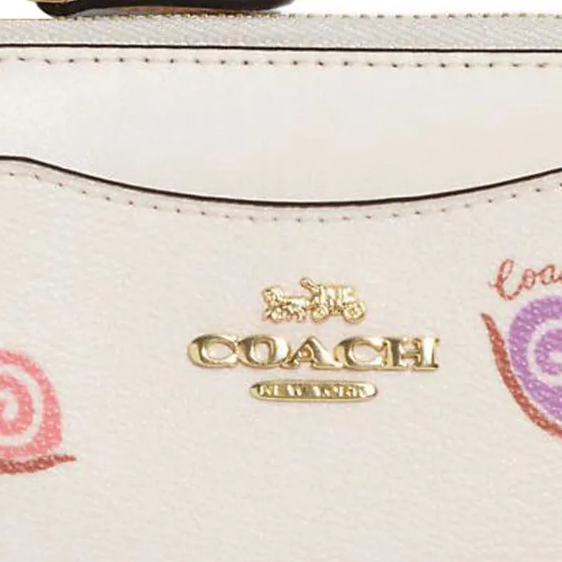 COACH Card Case Smooth Leather With Coated Canvas Coin Purses Card Holders Mini Women's Chalk White-3