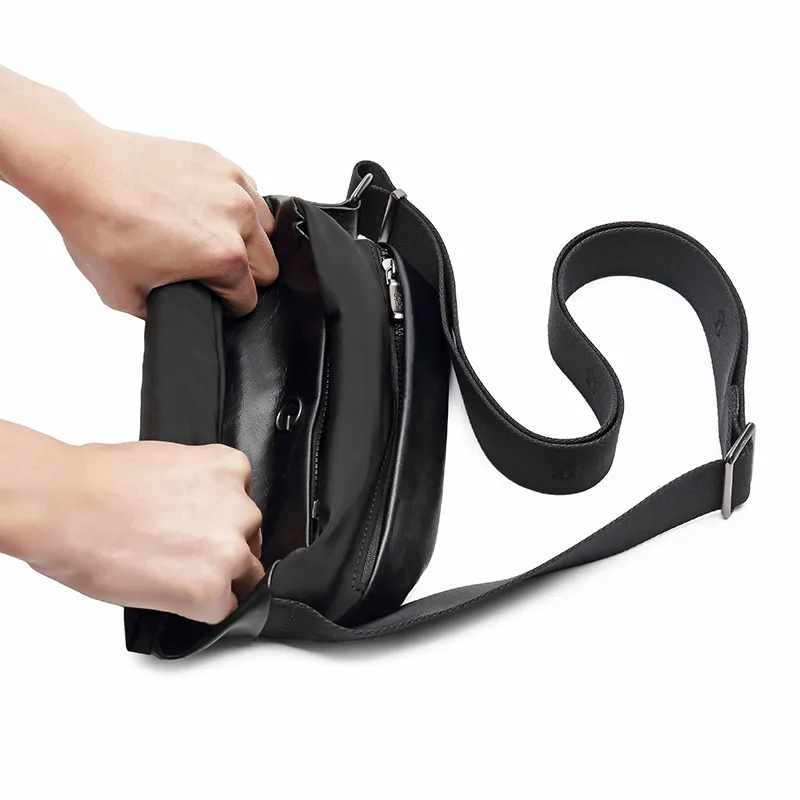 GOLDLION Cow Leather Shoulder Bag, Crossbody Bag Trumpets Men's Black-3
