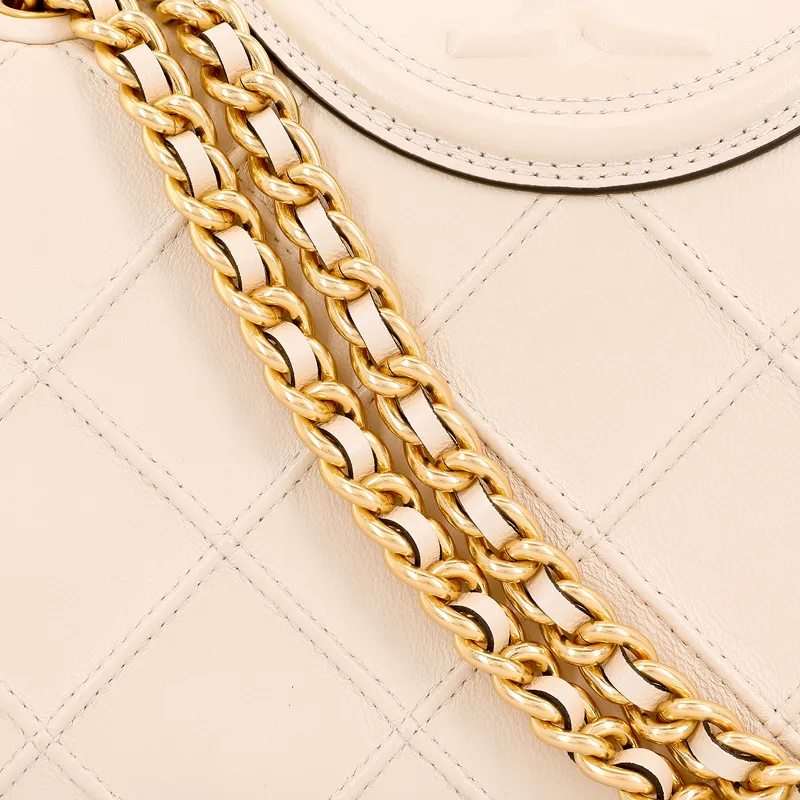 TORY BURCH Fleming Leather Crossbody Bag Shoulder Bag Small Size Women's Cream-4