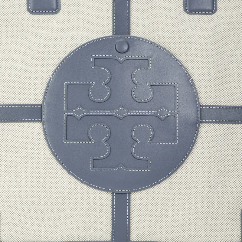 TORY BURCH Ella Leather Trim Tote Bag Shopping Bag Shoulder Bag Handbag Regular Women's Blue & White-4