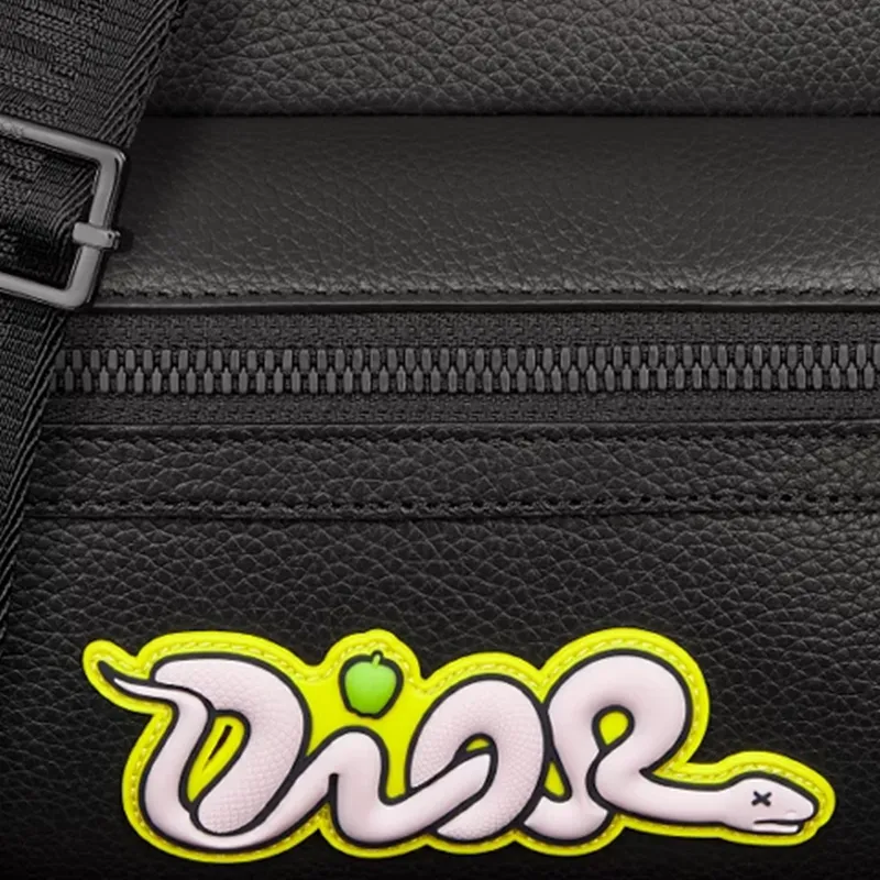 DIOR KAWS Collaboration Cow Leather Crossbody Bag Shoulder Bag Mini Unisex Black-5