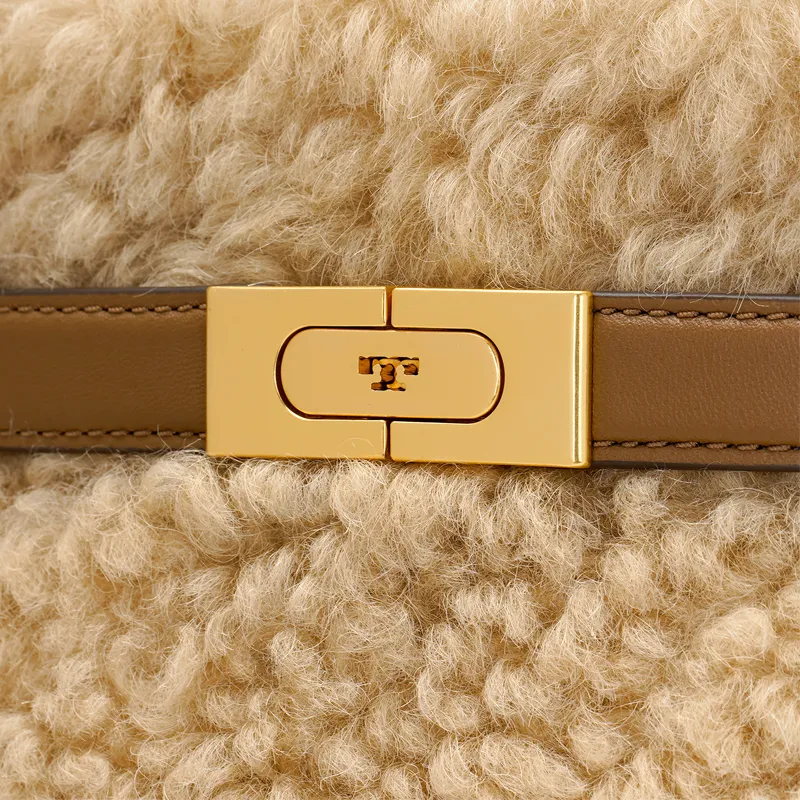 TORY BURCH Lee Radziwill Leather Shoulder Bag Crossbody Bag Handbag Small Size Women's Beige-4