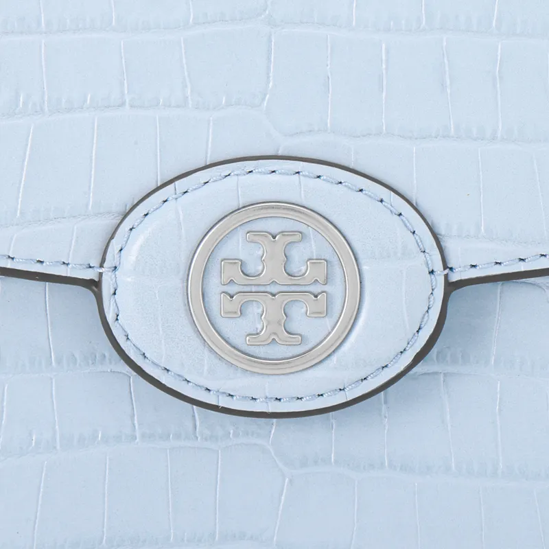 TORY BURCH Robinson Crocodile Pattern Embossed Leather Portable Crossbody Bag Shoulder Bag Regular Women's Dusty Blue-4