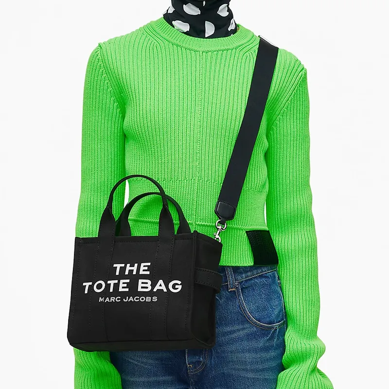 MARC JACOBS Canvas Small Tote Bag Top Zip Closure Women's Black-5