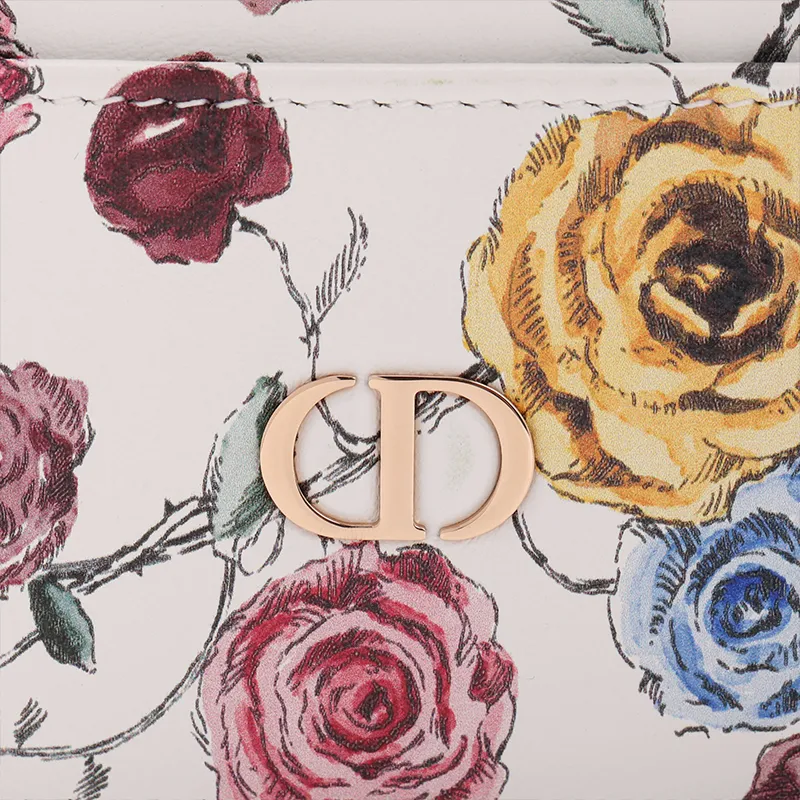 DIOR Caro Calfskin Card Holder Women's Multicolor/White-4