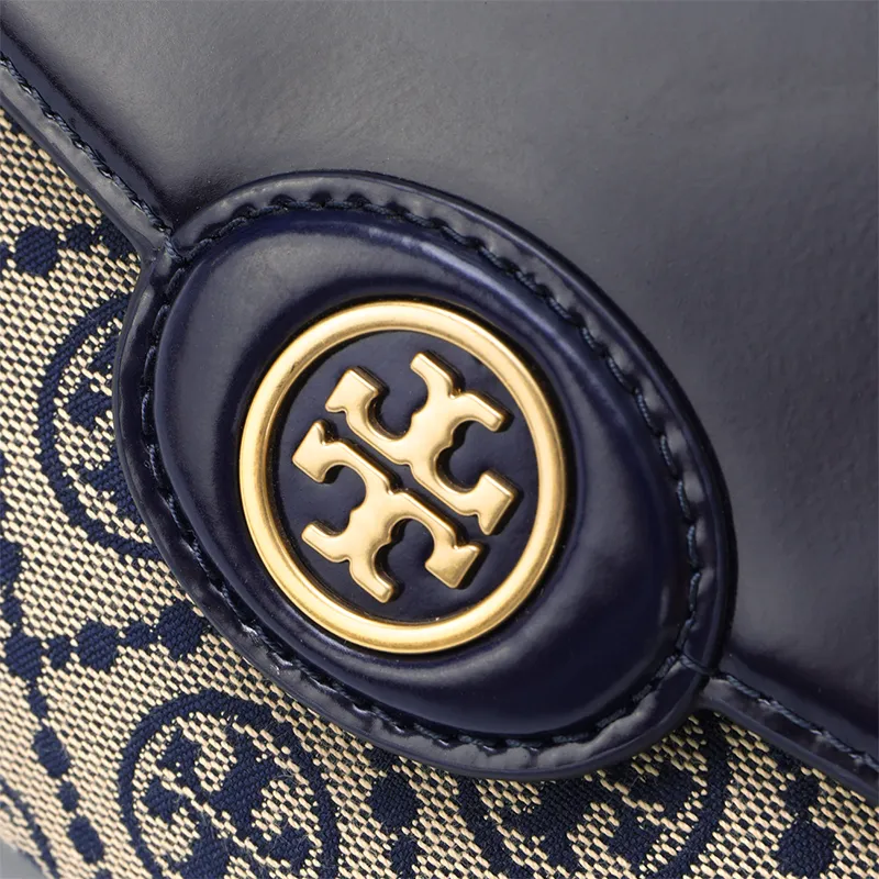 TORY BURCH Robinson Jacquard With Leather Messenger Bag Handbag Shoulder Bag Women's Marine Blue-4