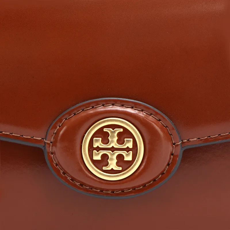 TORY BURCH Robinson Spazzolato Small Top Handle Dark Sienna-4
