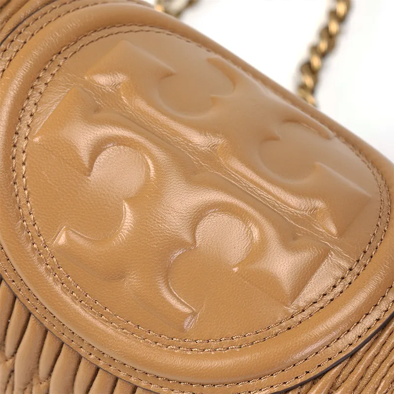 TORY BURCH Fleming Nappa Leather Crossbody Bag Shoulder Bag Small Size Women's Almond-4