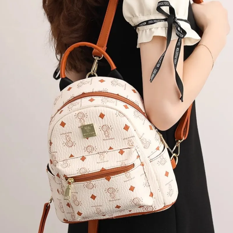 Old Man's Head PU Backpack Women's Ecru & Brown-1