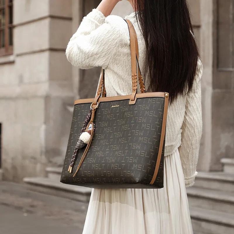 MashaLanti PVC With Synthetic Leather Shoulder Bag Tote Bag Regular Women's Coffee & Tea Brown-6