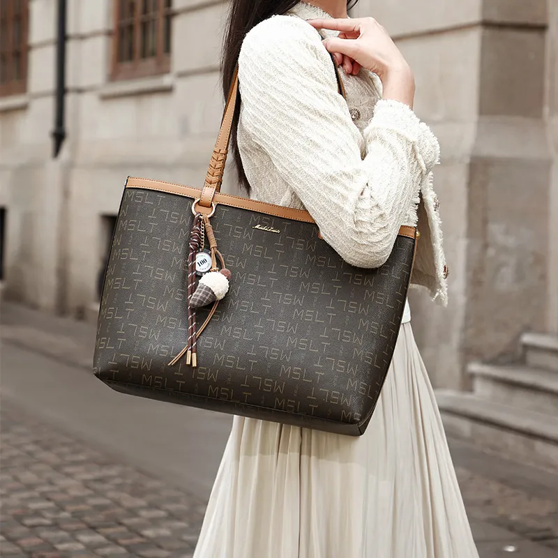 MashaLanti PVC With Synthetic Leather Shoulder Bag Tote Bag Regular Women's Coffee & Tea Brown-4