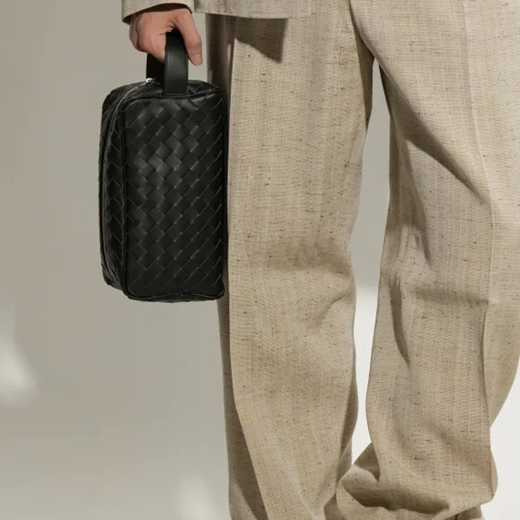 Bottega Veneta Cow Leather Clutch Travel Bag Men's Dark Green/Cave Stone Green-4