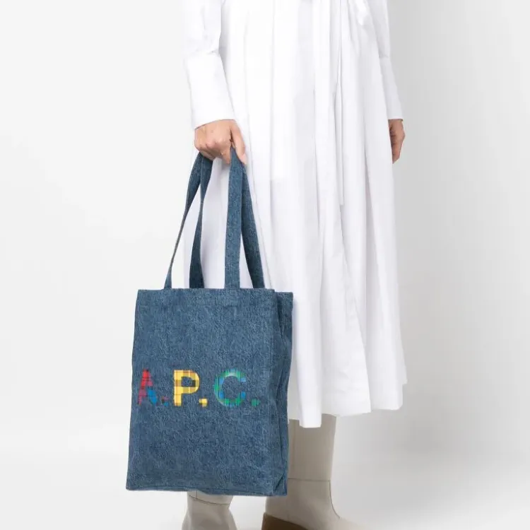 A.P.C Logo Printed Denim Shopping Bag-4