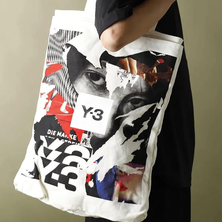 Y 3 Fabric Tote Bag Shopping Bag Handbag Shoulder Bags Unisex White-4