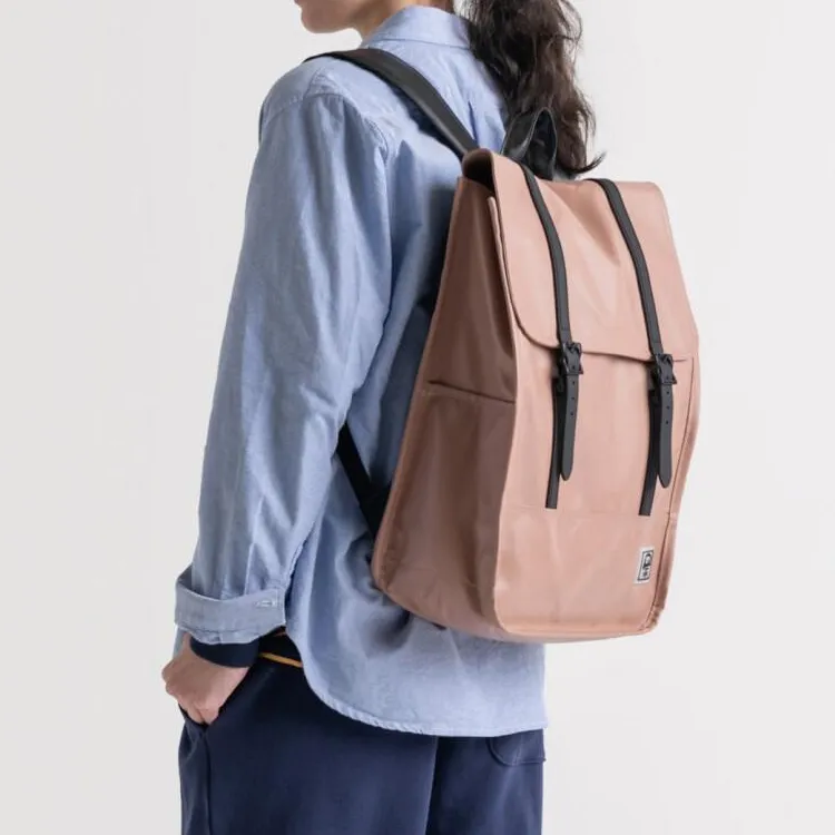 Herschel Cow Leather Backpack Large Size Unisex Gray Rose-4