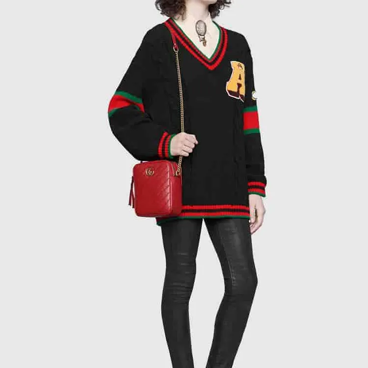GUCCI Marmont Cow Leather Small Square Bag, Camera Bag, Shoulder Bag, Crossbody Bag Women's Red-4